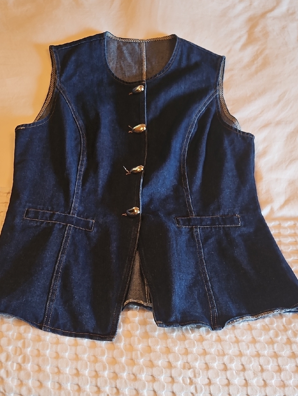 SHEIN Dark Blue Denim Button Front Sleeveless Vest